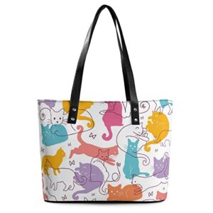 womens handbag cats pattern leather tote bag top handle satchel bags for lady
