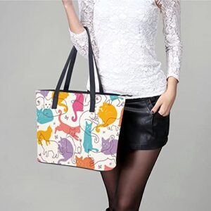 Womens Handbag Cats Pattern Leather Tote Bag Top Handle Satchel Bags For Lady