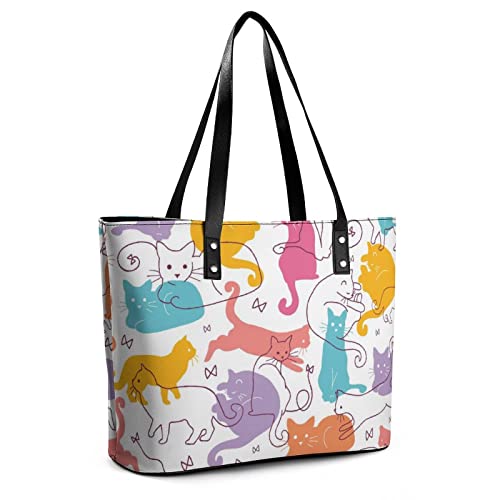 Womens Handbag Cats Pattern Leather Tote Bag Top Handle Satchel Bags For Lady