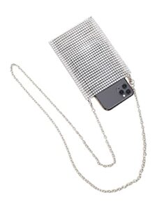 gorglitter women’s rhinestone decor clutch purses evening handbag chain shoulder square bag phone purse silver one size