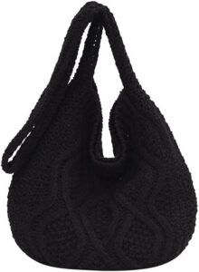 crochet beach bag for women, knitted shoulder crossbody handbags, cute purses crocheted hobo bag (color : 02 – black)