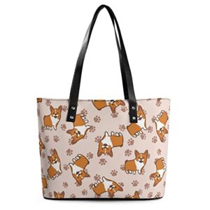 womens handbag corgis dog pattern leather tote bag top handle satchel bags for lady