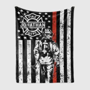izi pod custom firefighter blanket, personalized red thin line blanket, custom name number patriot pride us flag, firemans lover gift