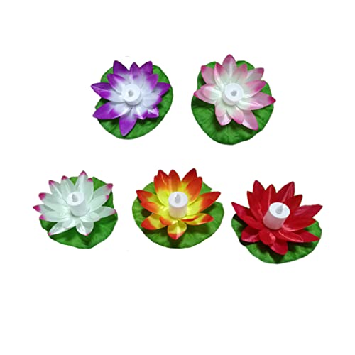 SEWACC 5pcs Artificiales para Floating Lily Light Pool Floating Flower LED Floating Candle Light Water Float Lantern Water Lily Floating Pool Decorations Lantern Lotus