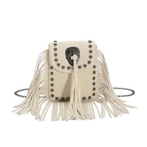 women’s crossbody bag shoulder bag with tassel fringe collection vegan leather tote bag purses and handbags (off-white)