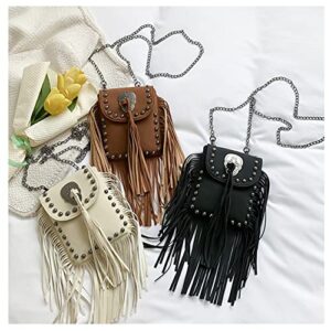 Women's Crossbody Bag Shoulder Bag with Tassel Fringe Collection Vegan Leather Tote Bag Purses and Handbags (Off-white)