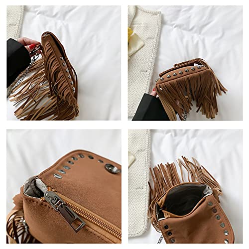 Women's Crossbody Bag Shoulder Bag with Tassel Fringe Collection Vegan Leather Tote Bag Purses and Handbags (Off-white)