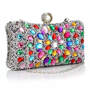 rhinestone purse for women, evening handbags clutch purses for wedding and cocktail party (silver)