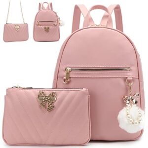 i ihayner women backpack purse mini backpack for girls 2 pcs designer chain shoulder bag pu leather travel bag with detachable handbags pink
