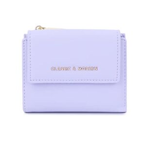 sunwel fashion small wallet flapover bifold wallet zipper pocket cash card id window coin purse for women girls (purple)
