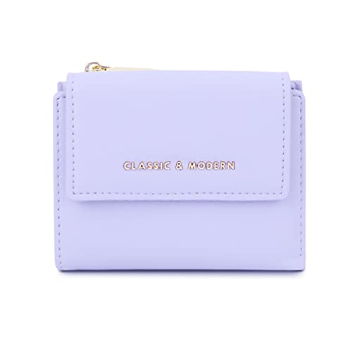 Sunwel Fashion Small Wallet Flapover Bifold Wallet Zipper Pocket Cash Card ID Window Coin Purse for Women Girls (PURPLE)