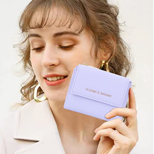 Sunwel Fashion Small Wallet Flapover Bifold Wallet Zipper Pocket Cash Card ID Window Coin Purse for Women Girls (PURPLE)