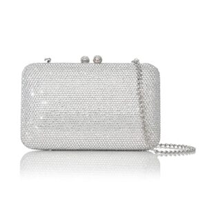 sparkling rhinestone evening bag full crystal clutch bag for women chic formal party wedding bridal promp (silver)