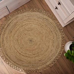 more natural fiber round collection 5′ x 5′ round natural handmade boho braided jute area rug