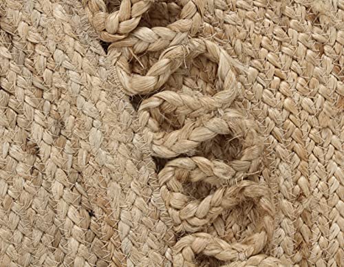 MORE Natural Fiber Round Collection 5' x 5' Round Natural Handmade Boho Braided Jute Area Rug