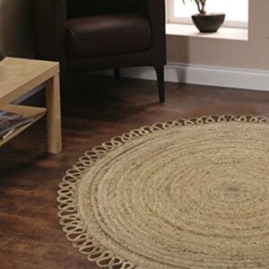 MORE Natural Fiber Round Collection 5' x 5' Round Natural Handmade Boho Braided Jute Area Rug