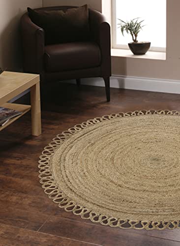 MORE Natural Fiber Round Collection 5' x 5' Round Natural Handmade Boho Braided Jute Area Rug