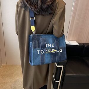 JQAliMOVV The Tote Bags for Women - Personalized Denim Tote Bags Top-Handle Crossbody Tote Bag Handbag for Travel Work Shopping (Blue L)