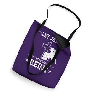 Barrel Racing Jesus Hold Reins, Christian Rodeo Barrel Racer Tote Bag