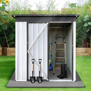 lyromix 5′ × 3′ metal outdoor storage shed with door & lock, waterproof garden storage tool shed for backyard patio,white-grey