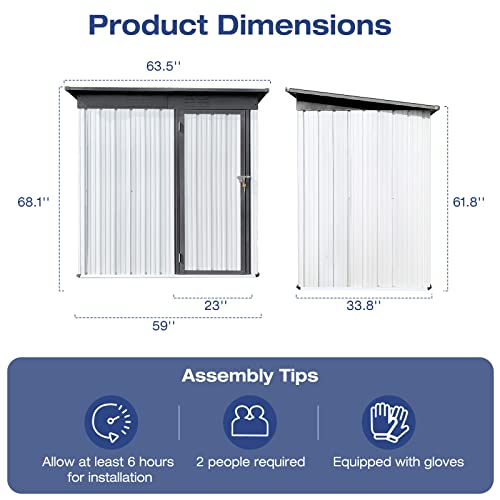 Lyromix 5' × 3' Metal Outdoor Storage Shed with Door & Lock, Waterproof Garden Storage Tool Shed for Backyard Patio,White-Grey