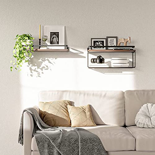 WXCGX Floating Shelves, Rustic Floating Shelves Wood Over Toilet with Paper Storage Basket, Farmhouse Wall Mounted Shelves Floating Shelf for Bathroom Bedroom Wall Decor Living Room Kitchen Book