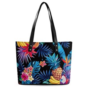 womens handbag pineapple palm leaves and flowers leather tote bag top handle satchel bags for lady