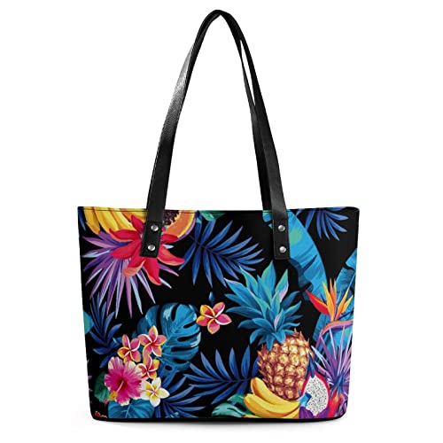 Womens Handbag Pineapple Palm Leaves And Flowers Leather Tote Bag Top Handle Satchel Bags For Lady