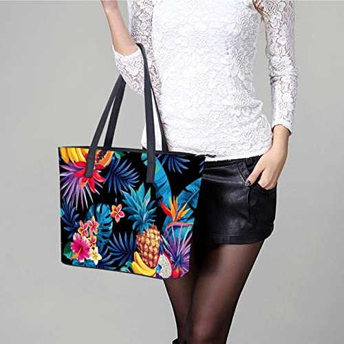 Womens Handbag Pineapple Palm Leaves And Flowers Leather Tote Bag Top Handle Satchel Bags For Lady