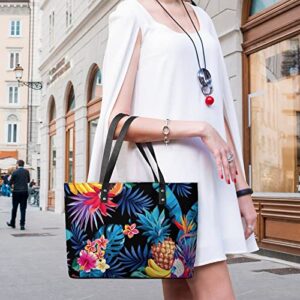 Womens Handbag Pineapple Palm Leaves And Flowers Leather Tote Bag Top Handle Satchel Bags For Lady