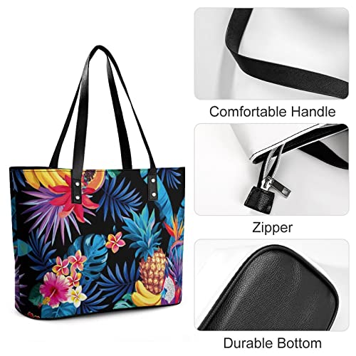 Womens Handbag Pineapple Palm Leaves And Flowers Leather Tote Bag Top Handle Satchel Bags For Lady