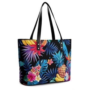 Womens Handbag Pineapple Palm Leaves And Flowers Leather Tote Bag Top Handle Satchel Bags For Lady