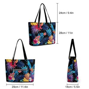 Womens Handbag Pineapple Palm Leaves And Flowers Leather Tote Bag Top Handle Satchel Bags For Lady