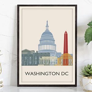 Washington DC Illustration Poster, Washington DC Skyline Poster Cityscape and Landmark Print, Washington Dc Illustration Home Wall Art, Office Wall Decor - 18x24