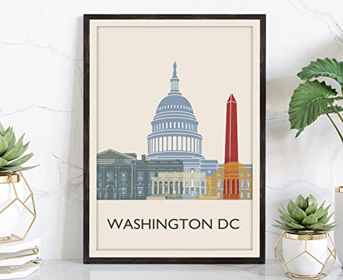 Washington DC Illustration Poster, Washington DC Skyline Poster Cityscape and Landmark Print, Washington Dc Illustration Home Wall Art, Office Wall Decor - 18x24