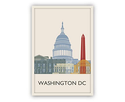 Washington DC Illustration Poster, Washington DC Skyline Poster Cityscape and Landmark Print, Washington Dc Illustration Home Wall Art, Office Wall Decor - 18x24