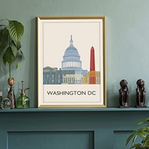 Washington DC Illustration Poster, Washington DC Skyline Poster Cityscape and Landmark Print, Washington Dc Illustration Home Wall Art, Office Wall Decor - 18x24