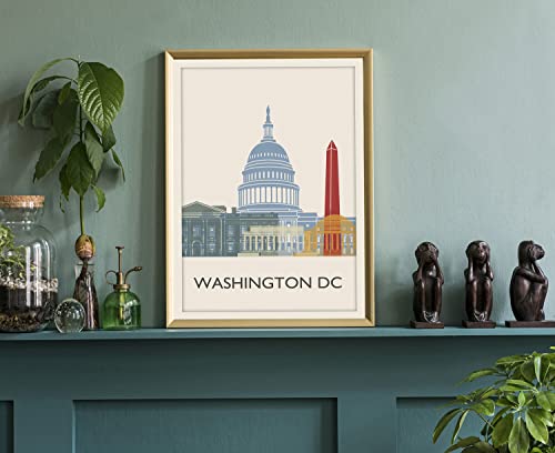 Washington DC Illustration Poster, Washington DC Skyline Poster Cityscape and Landmark Print, Washington Dc Illustration Home Wall Art, Office Wall Decor - 18x24
