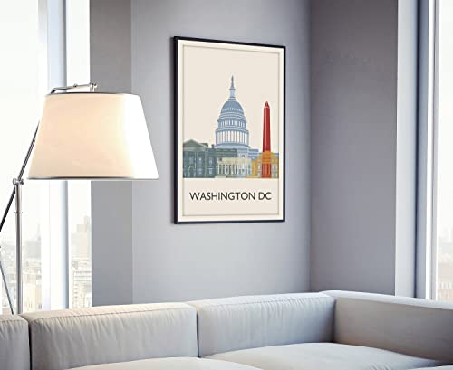 Washington DC Illustration Poster, Washington DC Skyline Poster Cityscape and Landmark Print, Washington Dc Illustration Home Wall Art, Office Wall Decor - 18x24