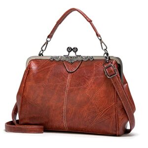 women handbag large leather cross-body shoulder bag w/kiss lock satchel