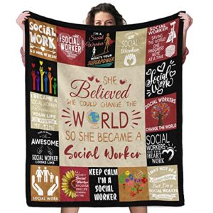 social worker gifts for women blanket birthday for social workers appreciation graduation gifts for bsw, msw, dsw soft throw fleece blanket 60”x50” in home bed sofa chairs dorm