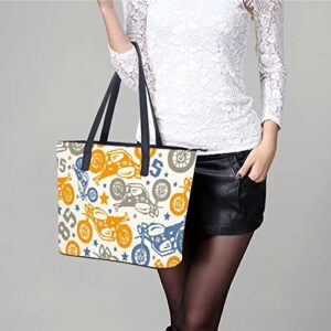 Womens Handbag Motorcycles Pattern Leather Tote Bag Top Handle Satchel Bags For Lady