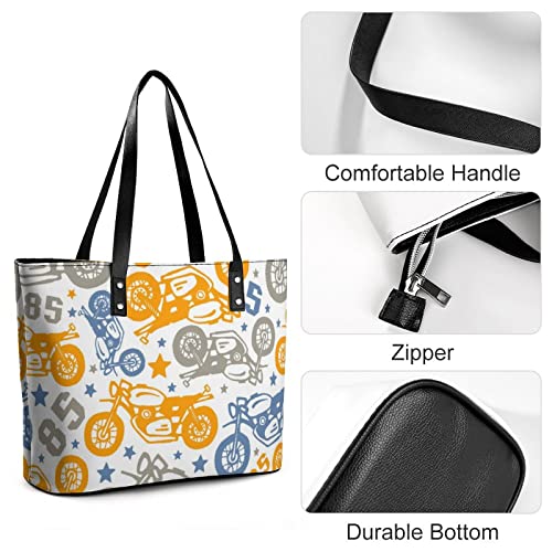 Womens Handbag Motorcycles Pattern Leather Tote Bag Top Handle Satchel Bags For Lady