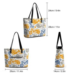 Womens Handbag Motorcycles Pattern Leather Tote Bag Top Handle Satchel Bags For Lady