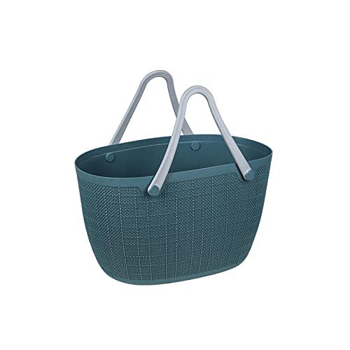 VINAMY Portable Household Large-Capacity Dirty Clothes Basket Portable Unbreakable Grocery Basket Can be Stacked with Linen Storage Basket Blue