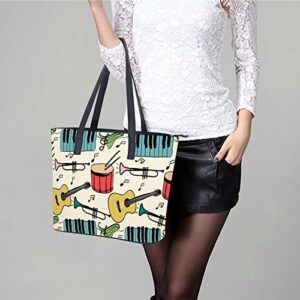 Womens Handbag Piano Guitar Drum Pattern Leather Tote Bag Top Handle Satchel Bags For Lady