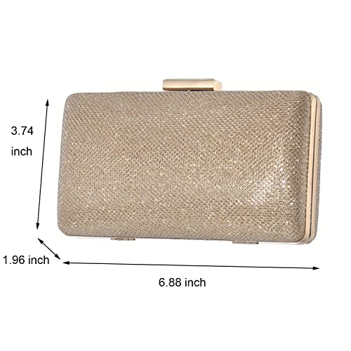 Evening Clutch Bag with Sparkling Glitter for Formal Wedding Graduation Party Elegant Crossbody Shoulder Handbag (Gold)