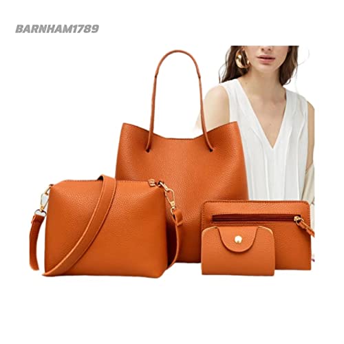 Women Fashion Handbags Tote bag for women Wallet Tote Bag Shoulder Bag Top Handle Satchel Purse handbags Set 4pcs (Color : Auburn)