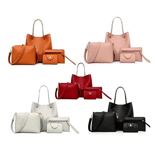 Women Fashion Handbags Tote bag for women Wallet Tote Bag Shoulder Bag Top Handle Satchel Purse handbags Set 4pcs (Color : Auburn)