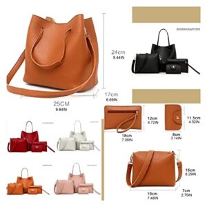 Women Fashion Handbags Tote bag for women Wallet Tote Bag Shoulder Bag Top Handle Satchel Purse handbags Set 4pcs (Color : Auburn)